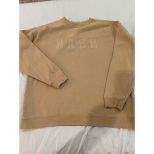 Nash Collection Women Tan NASH Embroidered Crewneck Fleece Sweatshirt L/XL